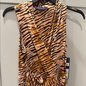 Rachel Zoe Black and Tan Asymmetrical Ruched Tank Top